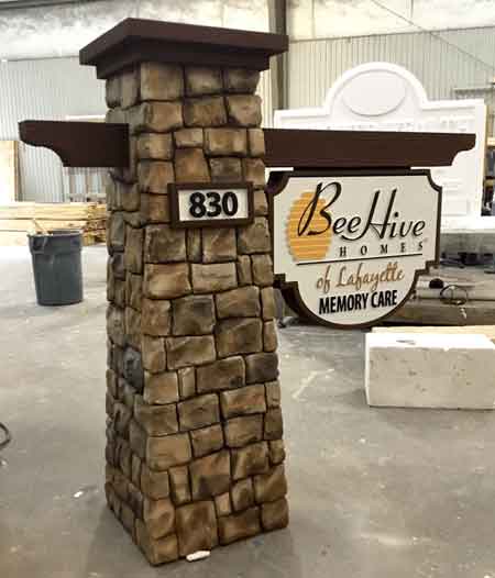 Beehive Break Away Faux Block Stone Sign Column Monument