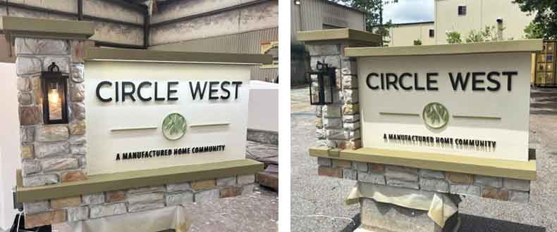 Community entrance sign fabricated from customer supplied AI design