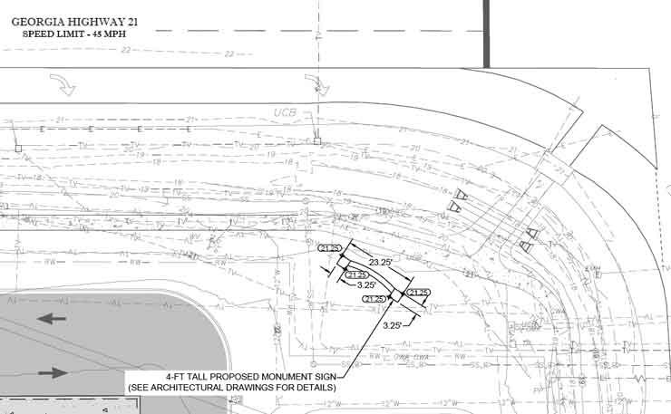 City Curved Stone Wall Break-Away Sign Monument Architect Rendering