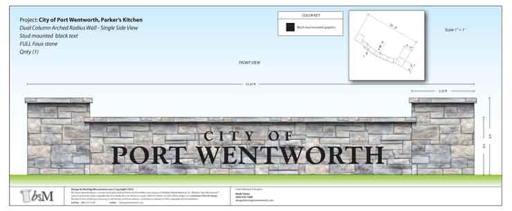 City of Port Wentworth Break-Away Faux Stone Curved Wall Sign Monument Design