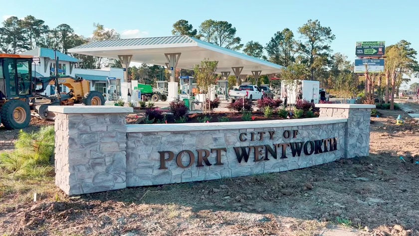 City of Port Wentworth, GA Breakaway Curved Stone Wall Sign Monument