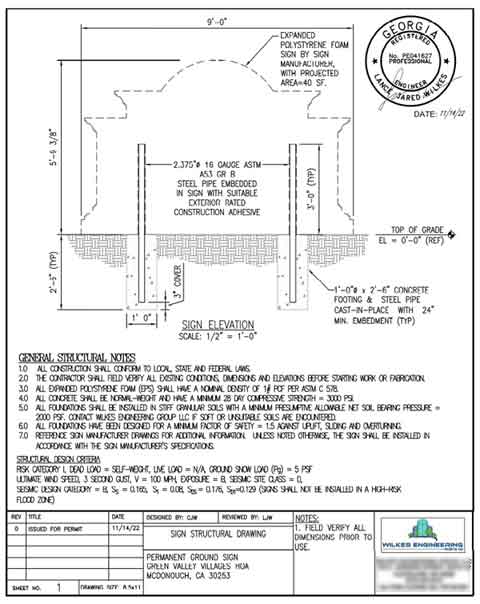 Engineer Stamped Drawing - Sign Monument