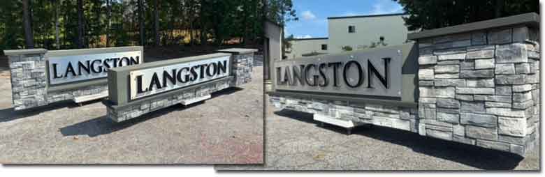 Langston HOA Modern Entrance Sign Monuments Apex NC - Complete.