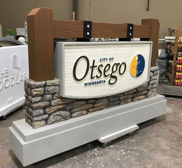 Otsego City Traffic Roundabout Sign Monument Completion Photo