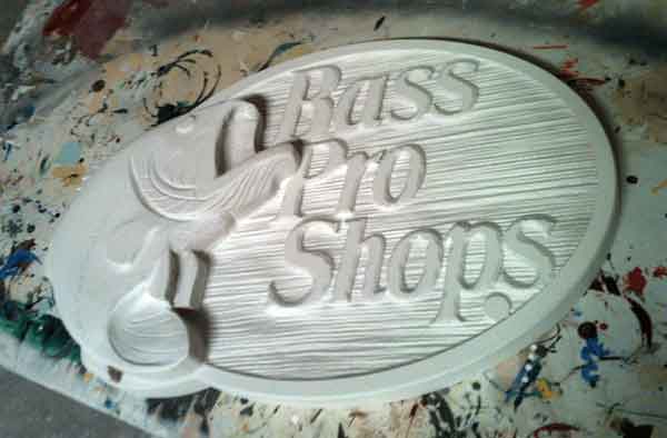 Hand Carved Bass Pro Shops Sign With 3-D Fish in HDU Foam