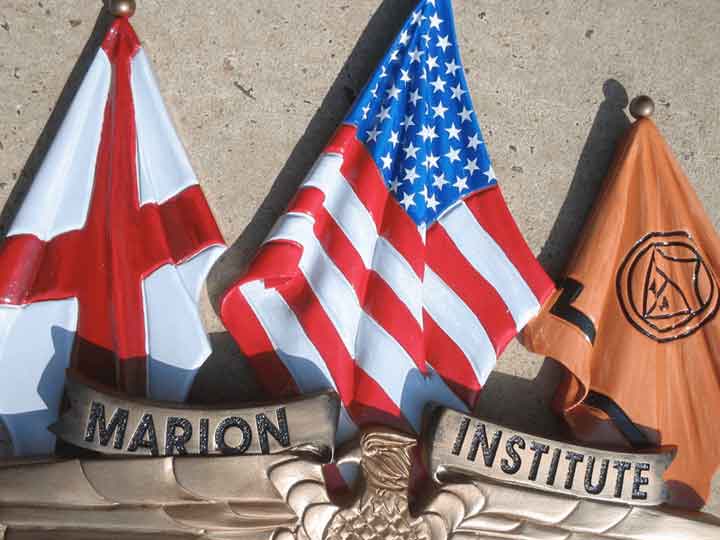 Hand Carved Signs - 3-D Flag & Shield We Matched