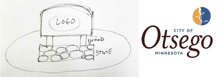 City Roundabout Sign Monument Design From Sketch and City Logo