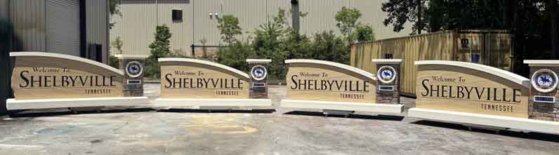 City of Shelbyville Break-Away Sign Monuments Group Shot