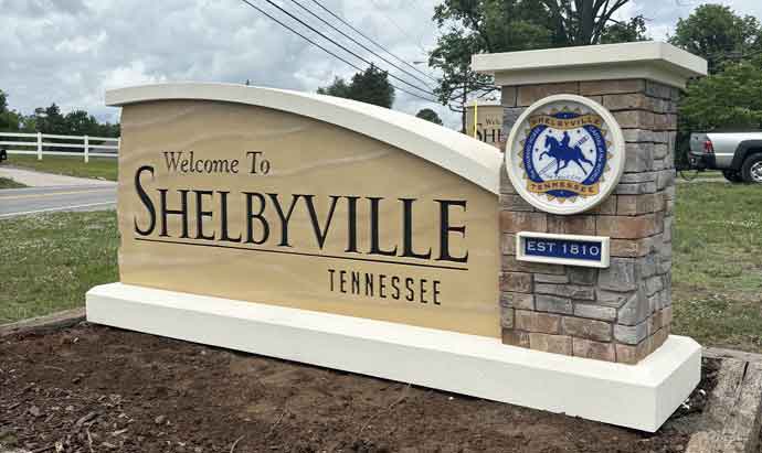 Modern Design Municipality Faux Limestone Breakaway Sign Monument.