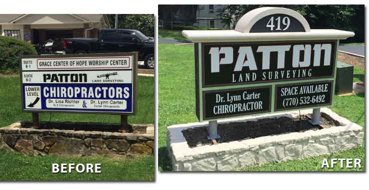 Patton Land Surveying Business Sign Monument Before and After Photography