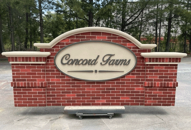 Neighborhood Entrance Sign Monument in Faux Brick with Embossed Graphics - Concord Farms