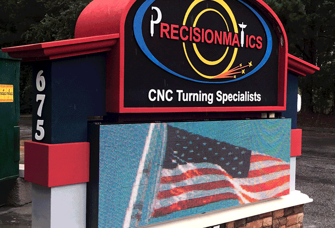 Business Entrance Sign Monument with Full-Color Electronic Message Boards - Precisionmatics