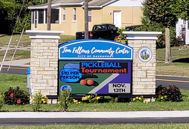 Community Center Sign Monument with Full-Color LED Changeable Message Boards