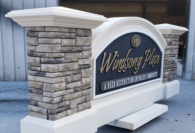 Faux Stone Column Entrance Signs for Windsong Place Neighborhood